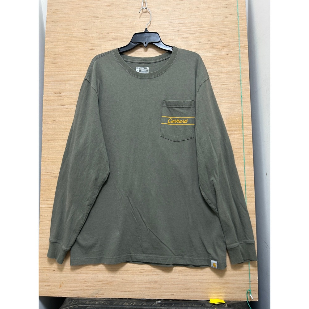 Carhartt Mens Loose Fit Long Sleeve‎ Pocket T-Shirt Olive Green Michigan Large